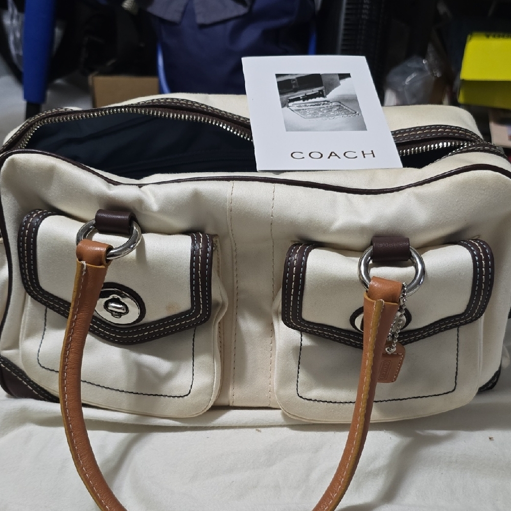Coach Cream and Brown Shoulder Bag